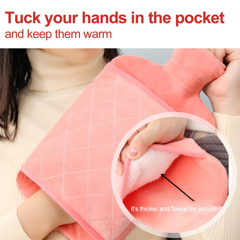 Rubber Hot Water Bottle 2.0L with Plush Detachable Washable Hand Pocket Cover Winter Hand Warmer