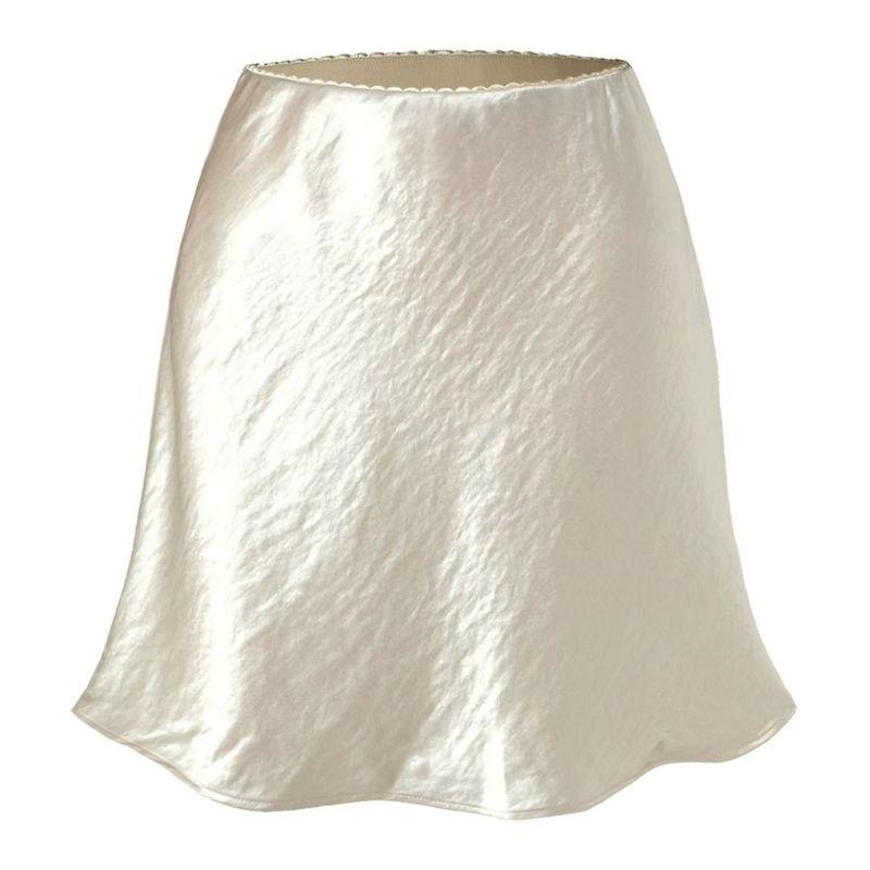 

Fashion Style Fashion Casual Elastic Waist Short Skirt Lace Satin Skirt Sexy Satin Short Skirt Beige L