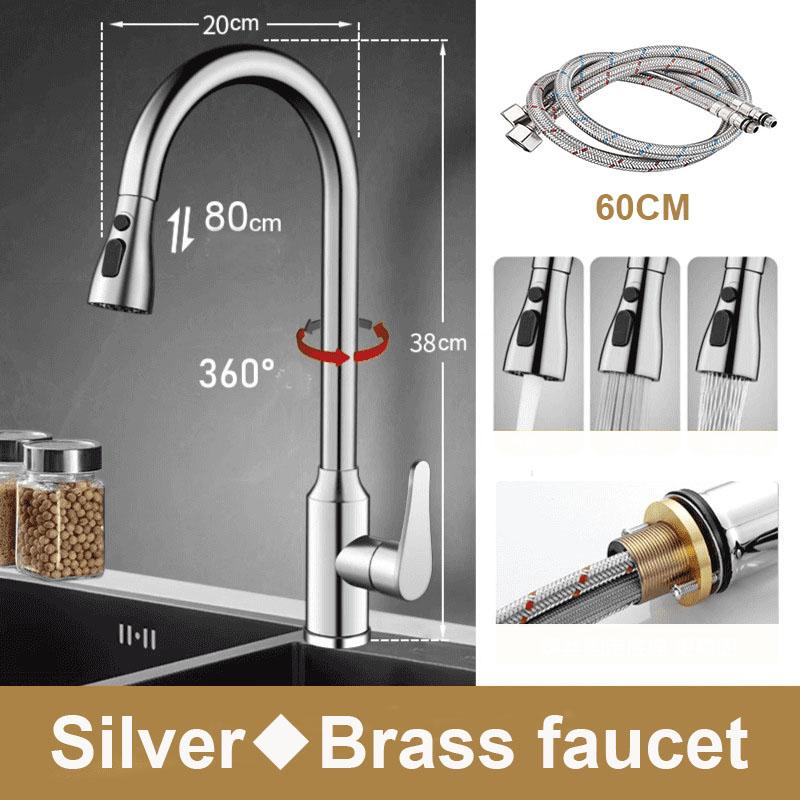 Brushed Gray Kitchen Sink Faucet Pull Down Sprayer 360 Rotate Kitchen Tap Single Lever Mixer Tap With 2 Water Modes