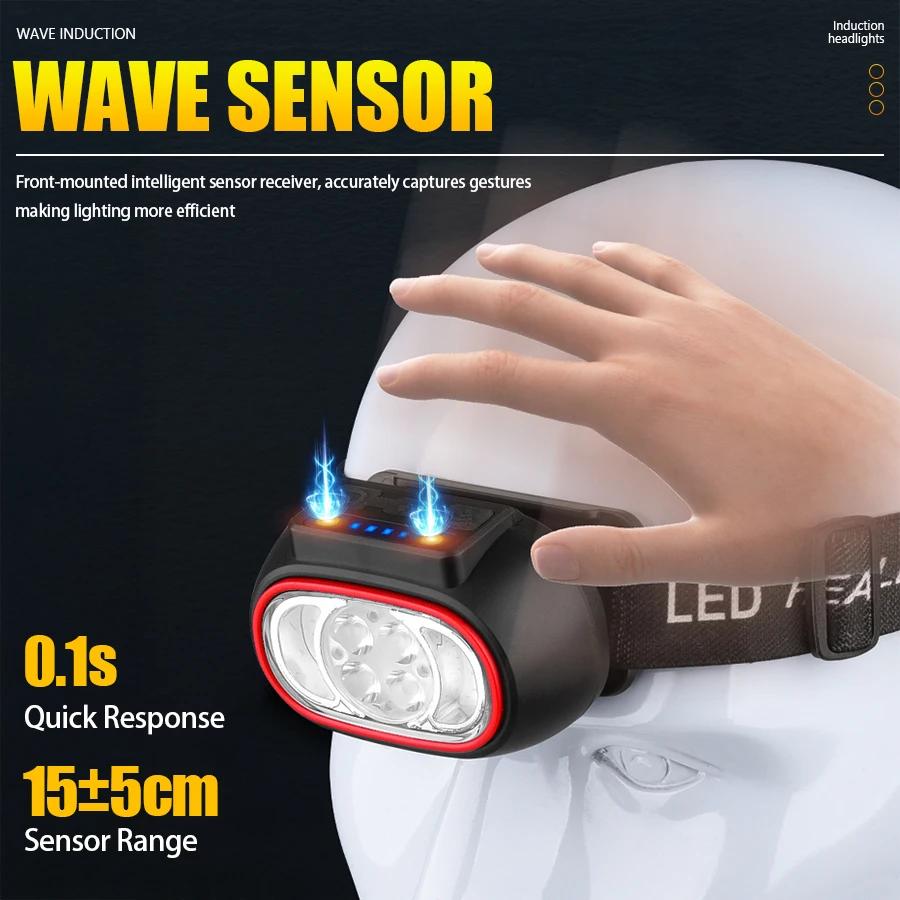 Powerful 4 LED Sensor Headlamp USB Rechargeable Headlight Led Head Torch Camping Search Light Head Flashlight Fishing Lantern