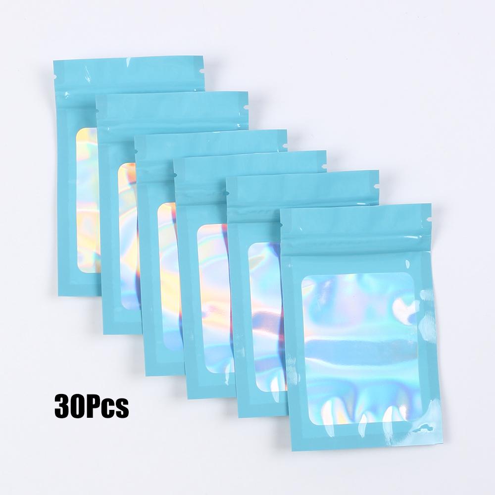 30 stuks Holografische Ziplock Zak Hersluitbaar Laser Plastic Afdichtbare Zakken Sieraden Voedsel Snoep Cadeau Kleine Bedrijfsverpakking