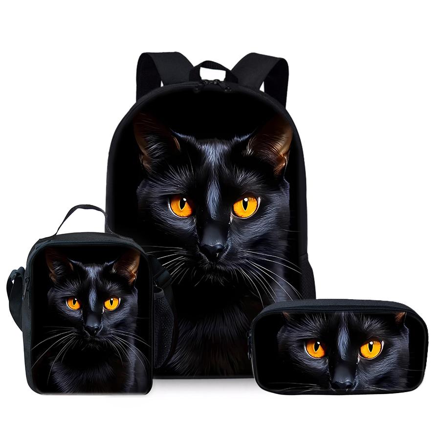 Ensemble Trois Pièces Animal Chat Sac à Dos+Sac à Déjeuner+Trousse à Crayons Pour Garçon/Filles Enfants Meilleurs Cadeaux Dessin Animé 2D Adolescents Sac d'École pour Ordinateur Portable