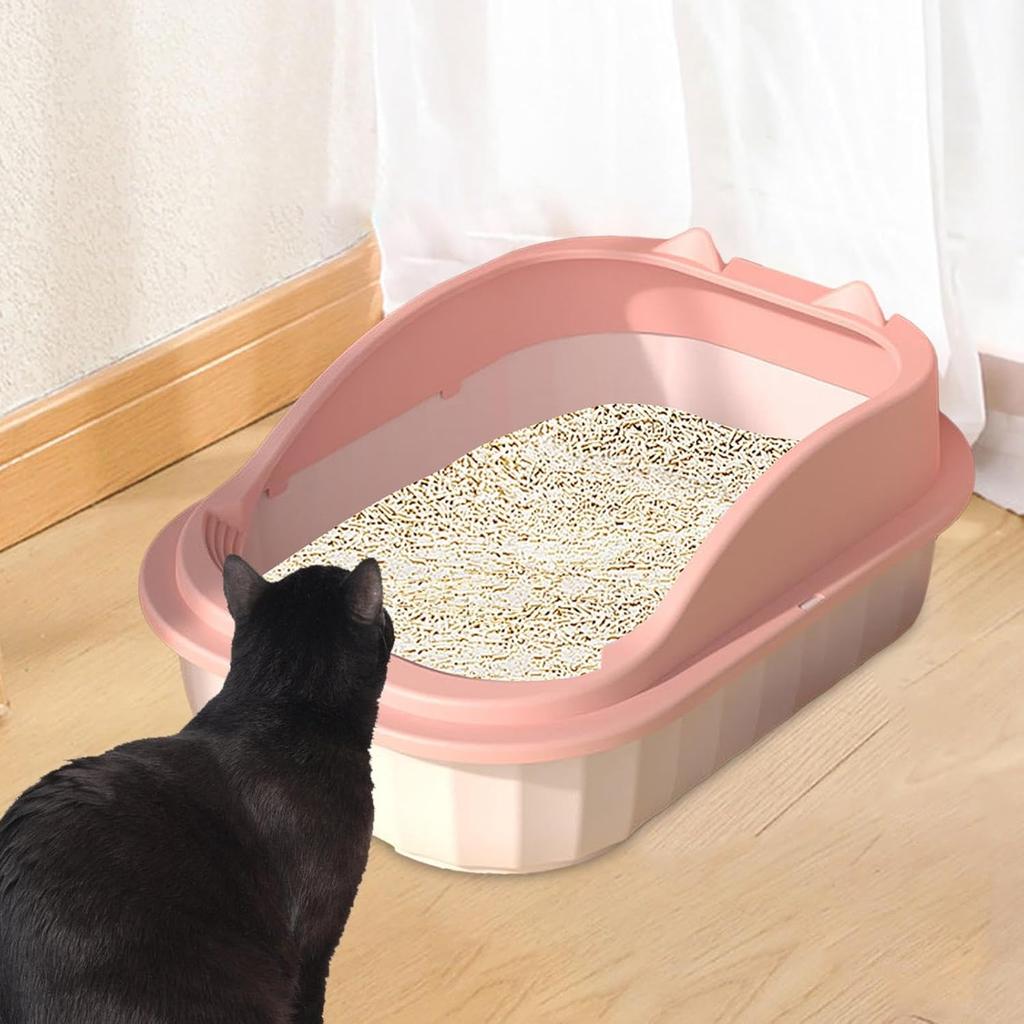 Cat Litter Box Open Top Pet Litter Tray High Sided Litter Pan Splashproof Cat Sand Box Bedpan Potty Toilet for Kitten Small Animals Hamsters, Pink L