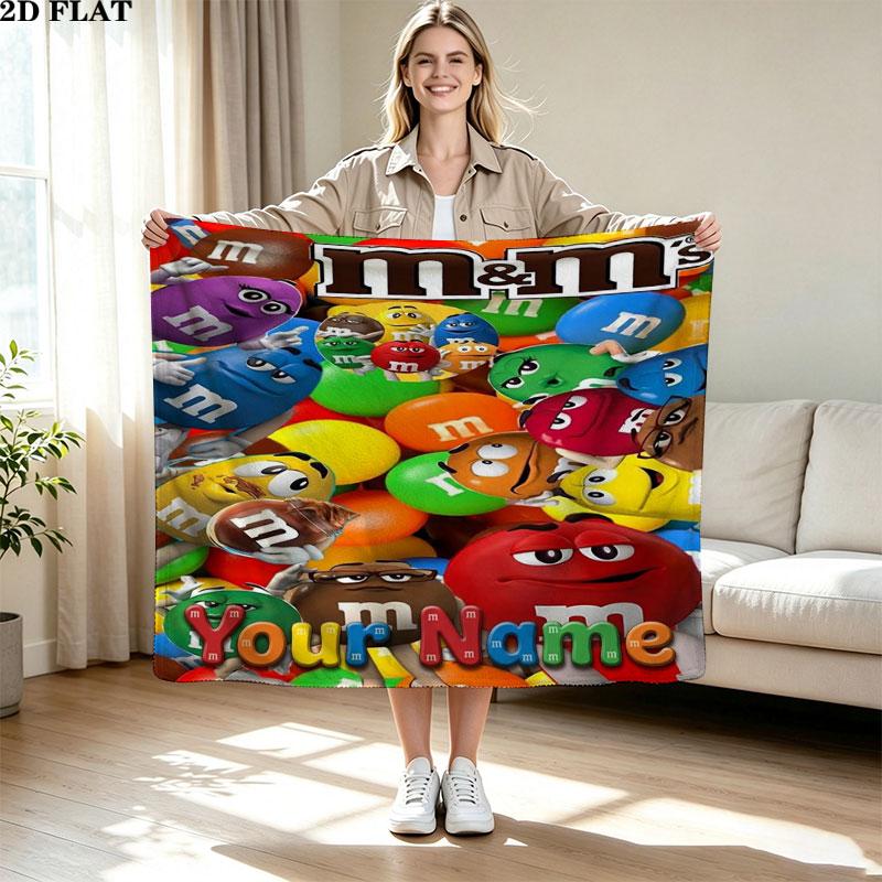 1PC M&M's Custom Name Patterned Flannel Blanket Suitable For All Seasons for Home Decor Warmth and Comfort Gifts Holiday Present