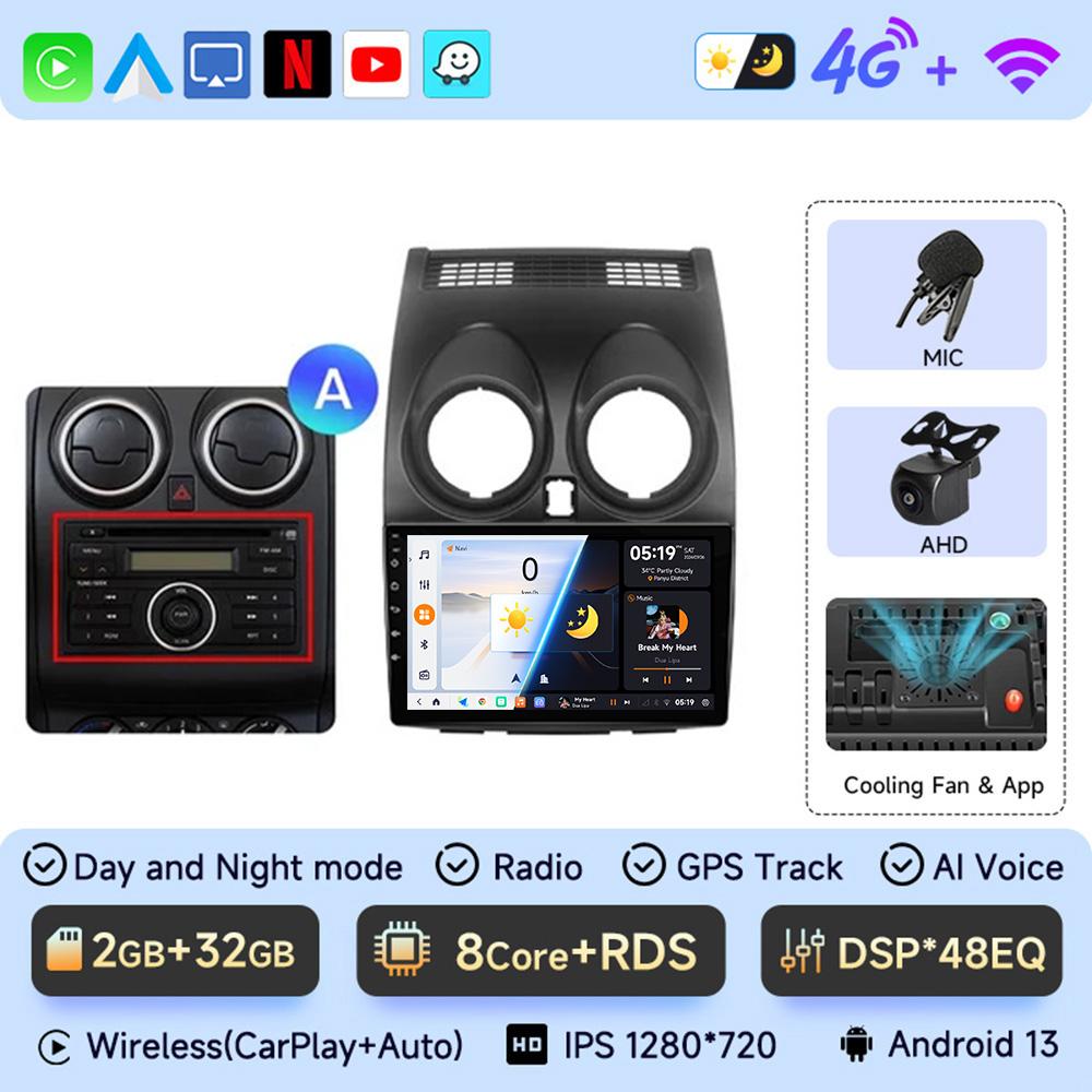 JIUYIN AI Voice 2 Din Android 13 Auto Radio For Nissan Qashqai J10 2006 - 2013 Carplay 4G Car Multimedia GPS 2din Autoradio