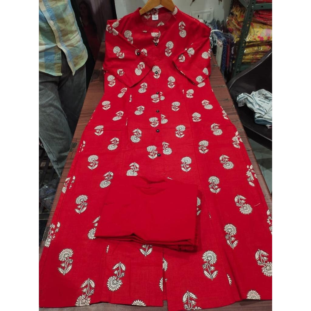 Indian Party Wear Cotton Kurta Pant Set Women Designer Top Tunic Kurti Dress SC-2225
