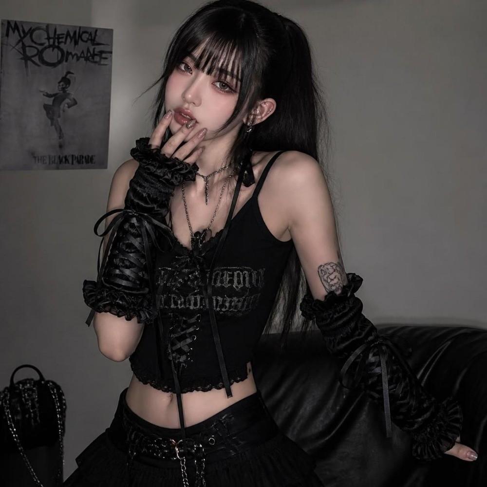 Ruffled Lace Women's Arm Warmers Yarn Knitted Wrist Cuffs Lace Arm Sleeves  Anime Costume