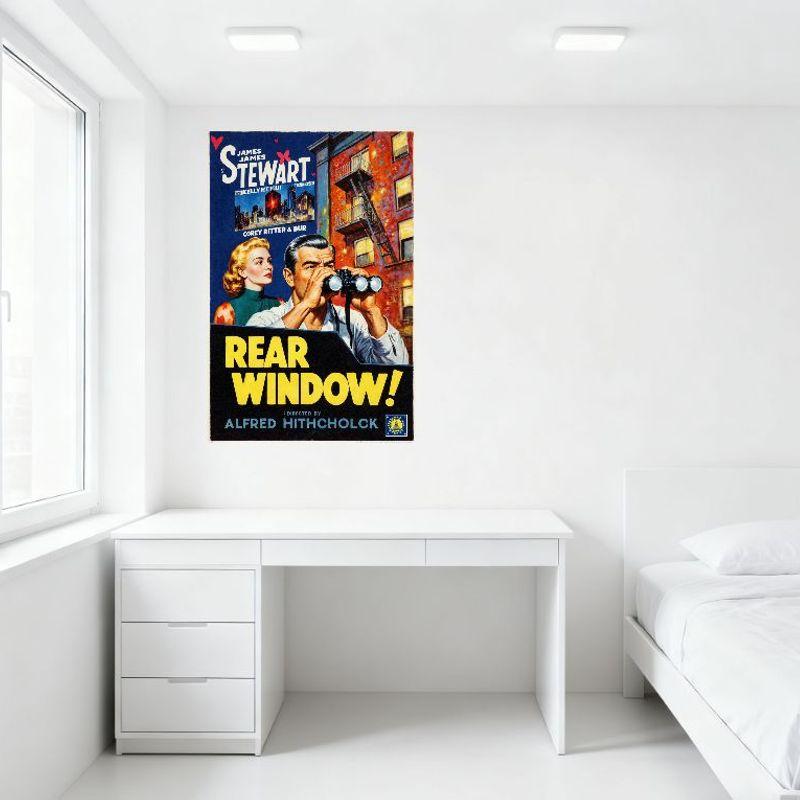 Vintage Rear Window Movie Poster Metal Tin Sign, Alfred Hitchcock Film James Stewart, Retro Wall Decor for Home Bar Man Cave Caf