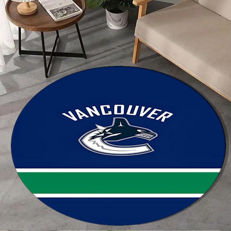 1PC Vancouver Hockey Art Round Rug, Non-slip Chair Mat, Home Decor, Circle Carpet Perfect for Office, Bedroom, Living Room,Christmas gift