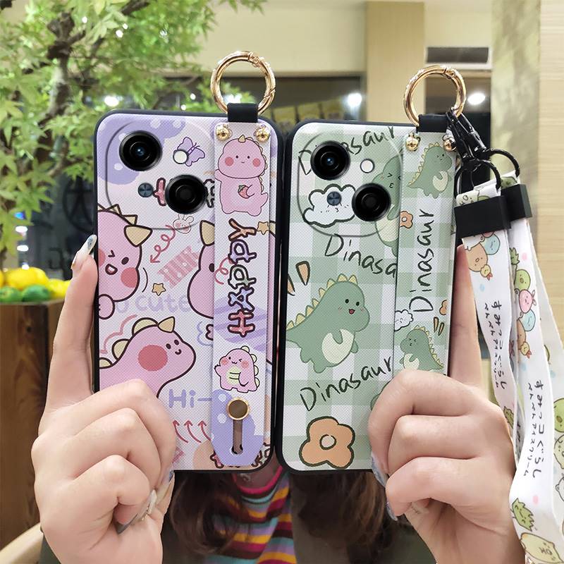 Silicone Ring Phone Case For Tecno POP9 4G/Spark GO 1/KL4 Cute Kickstand Wristband Soft case Waterproof Wrist Strap