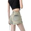 American Spicy Girl Women's High-Waist Denim Shorts, Summer 2024 - Slimming A-line Hot Pants, Washed Finish
