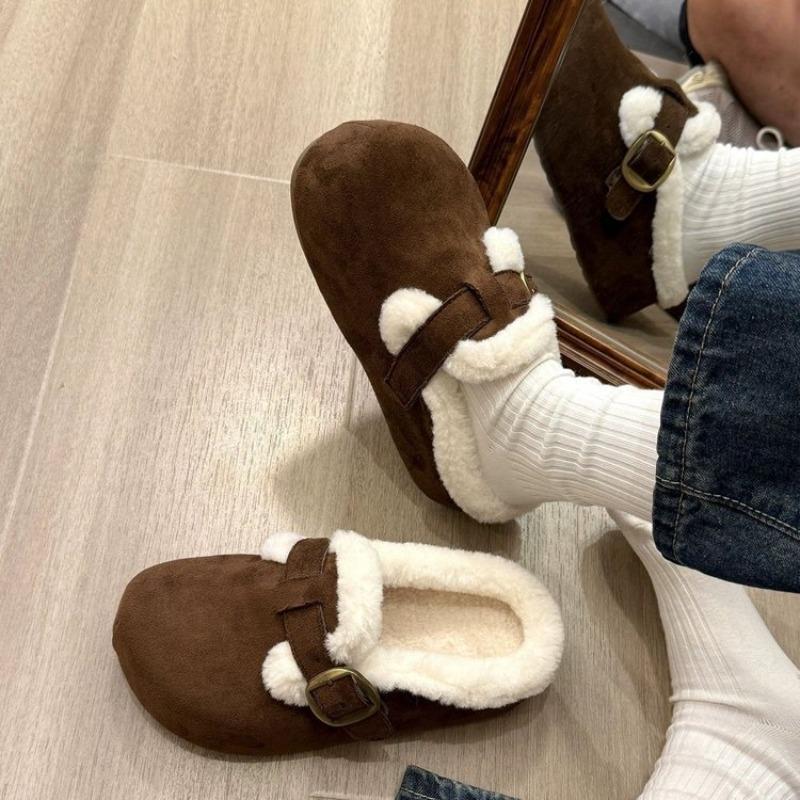 Thick-soled and Fleece-covered Headband Half-toe Slippers for Women, New Style Women's Lazy Cotton Shoes