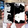 Coque de téléphone Art Silhouette de Chat Noir et Blanc pour iPhone Séries 17 16 15 14 13 12 11 Pro Max Plus Protection Double Couche