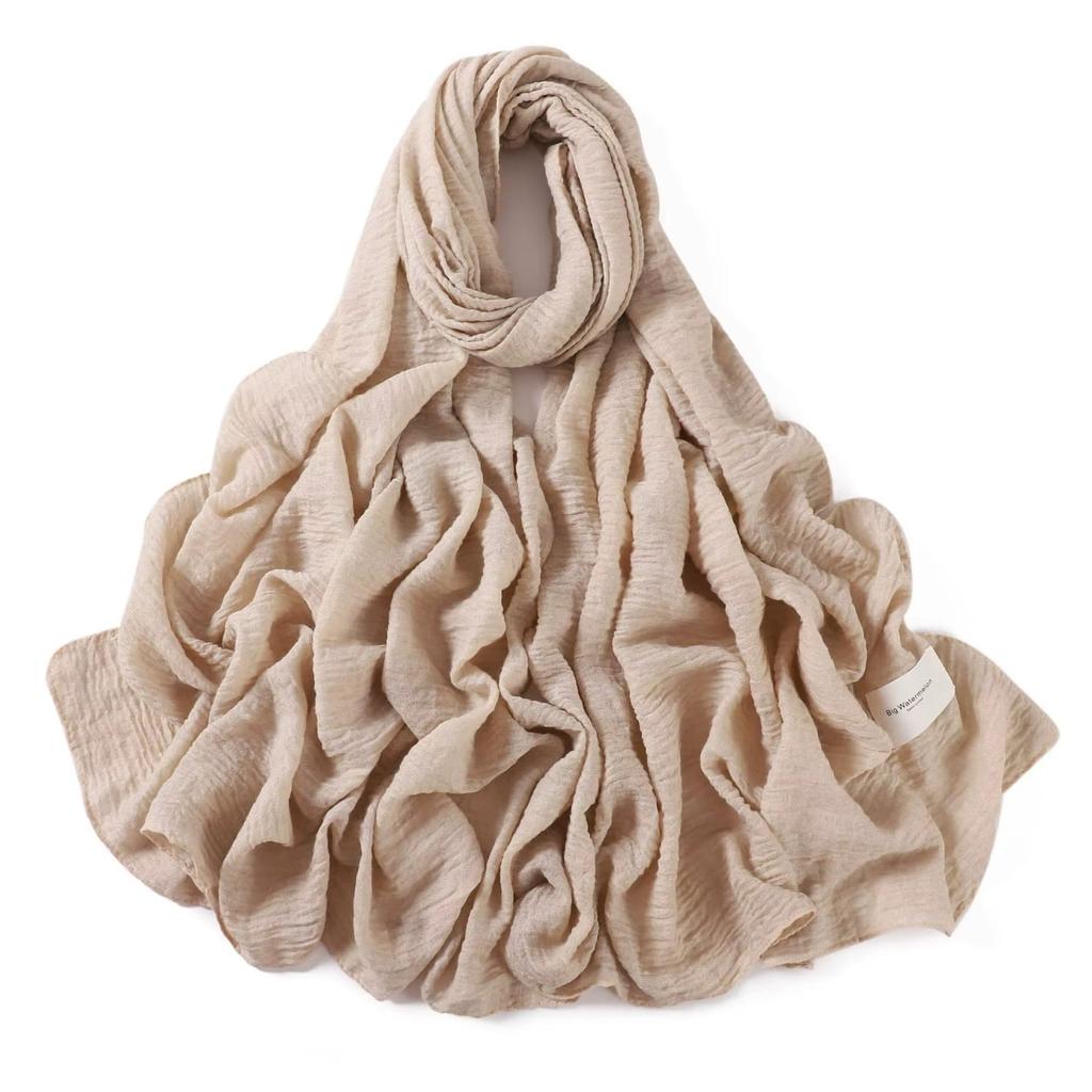 Beige Scarf with Embossed Texture 180X90 - Cotton and Polyester