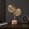 jijijing Metal Leaf Ornaments, Gold Palm Leaf, Ginkgo Feather Statue with Wood Base, Modern Desktop Sculpture for Living Room, Bookshelf, Office Desk