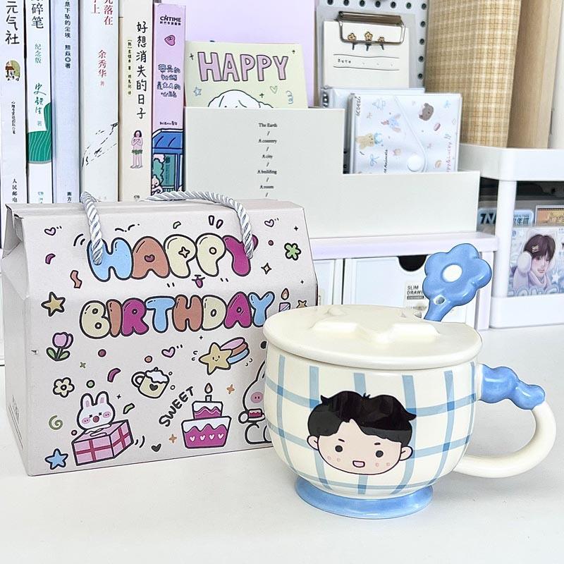 High-value male and female couples drinking cup cute ceramic mug with lid office breakfast cup birthday gift