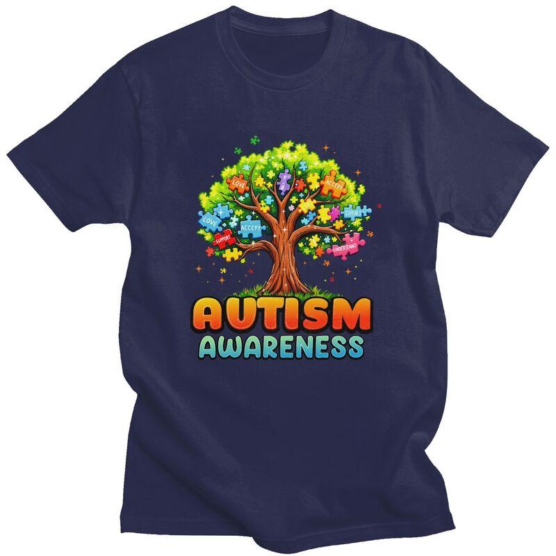 Autism Awareness Tree Teacher T Shirt for Men 100 Cotton Tshirts Casual Streetwaer Short Sleeve Tee Shirt Slim Fit Clothing