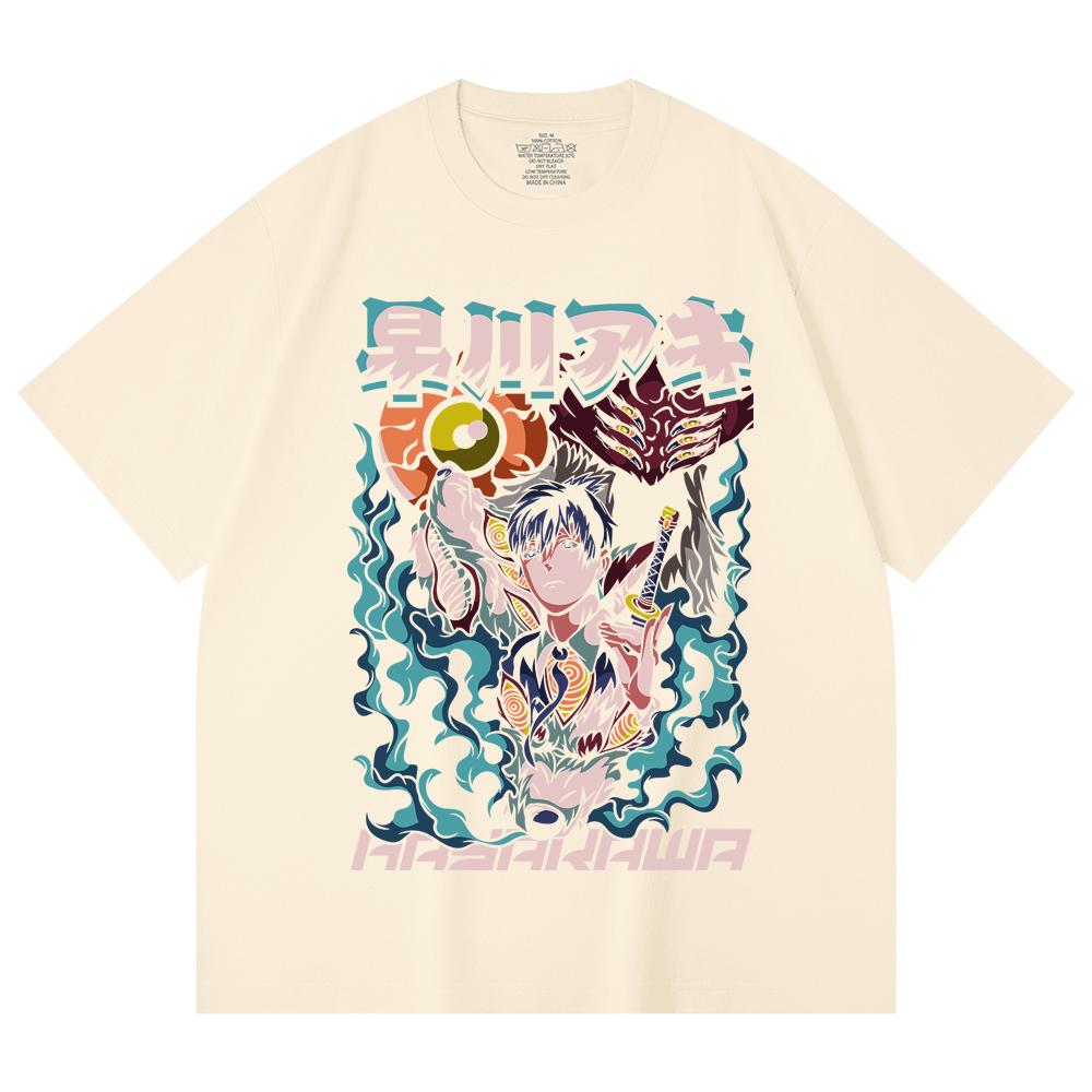 230 г/м² 100% хлопок Человек-бензопила V2 Принт Аки Унисекс Тяжелая хлопковая футболка XS абрикосовый