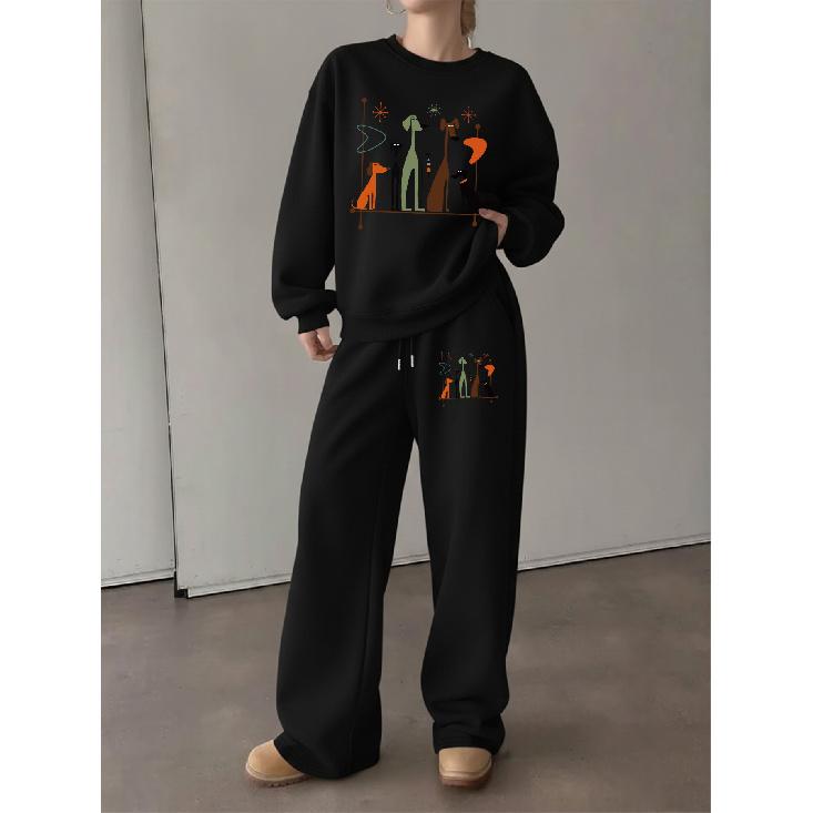 Women`s Cartoon Dog Print Crewneck Sweatshirt