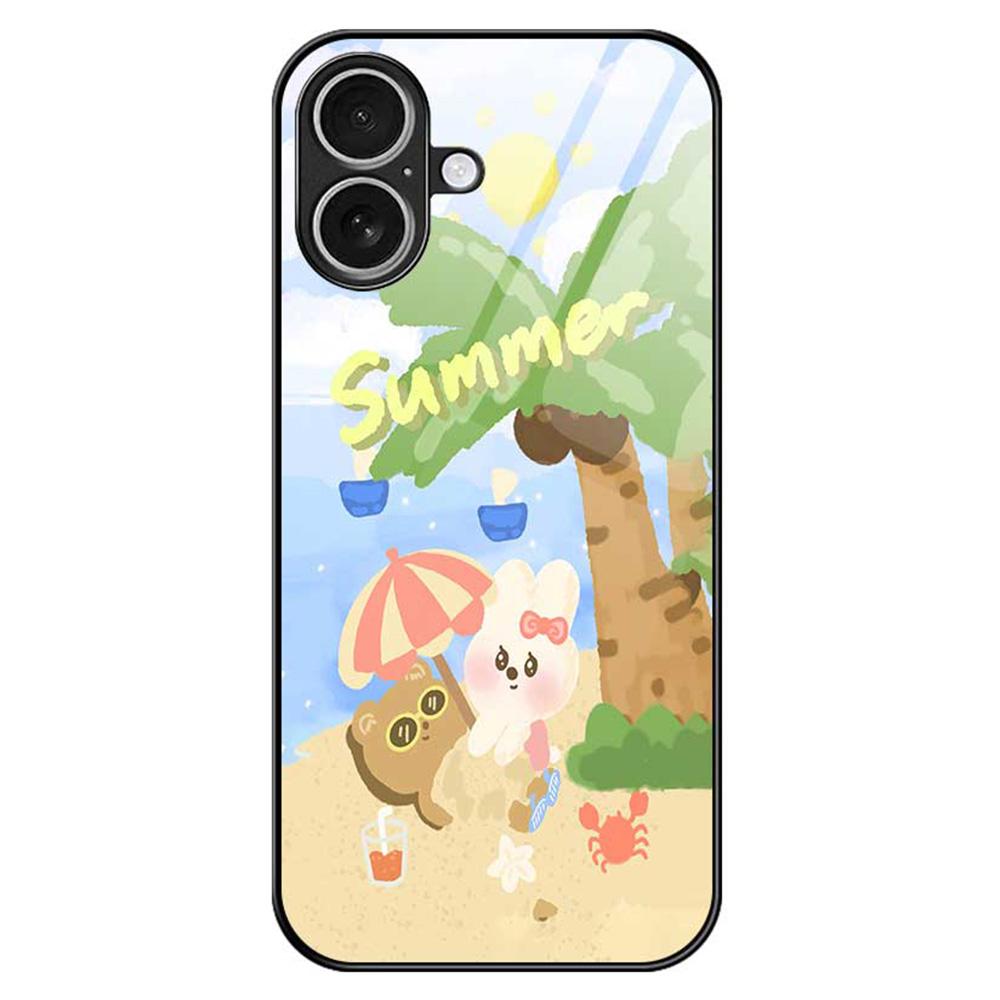 For iPhone 17 Case PC TPU Tempered Glass Pattern Printing Anti Drop Phone Back Cover