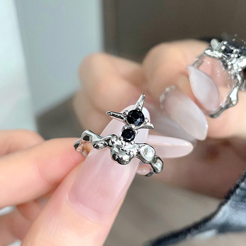 Niche Design Sense Irregular Personality French Premium Sense Lava Diablo Ring Female Hip Hop Open Ring