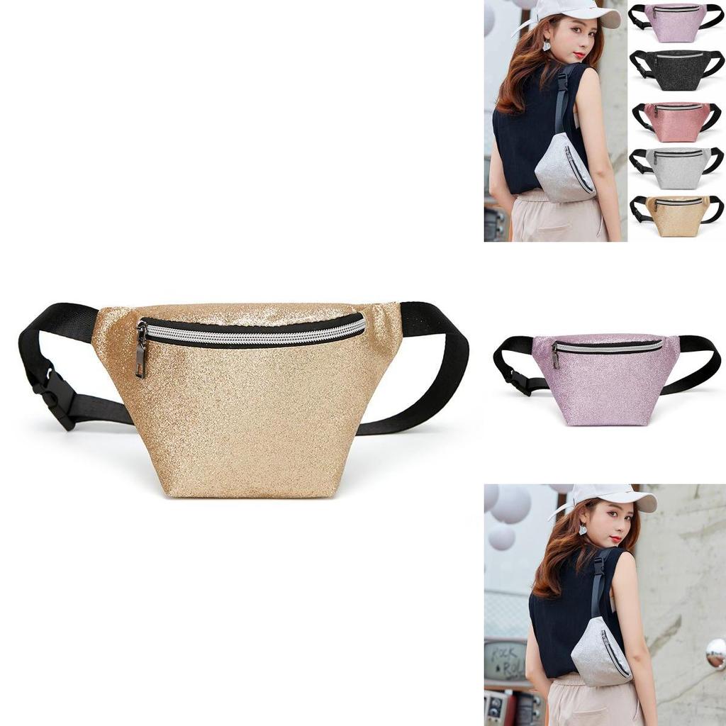 Fashionable Pure Color Chest Bag With Shiny Sequins And Soft Pu Leather For Women