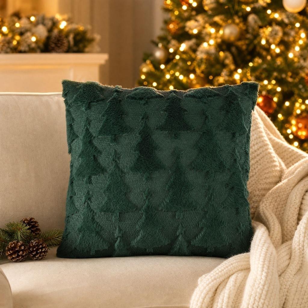 Christmas Tree Cover 45*45 Cm Plush Quilted Embroidered Decorative Throw Case for Couch Sofa Bedroom Living Room Decor (Without Insert)