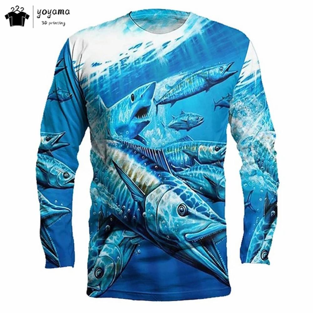 

Новая мужская футболка с длинным рукавом с принтом рыбы Простая мужская одежда Футболки для мужчин Футболки с рисунком рыбы Осенняя и зимняя одежда Верх 5XL