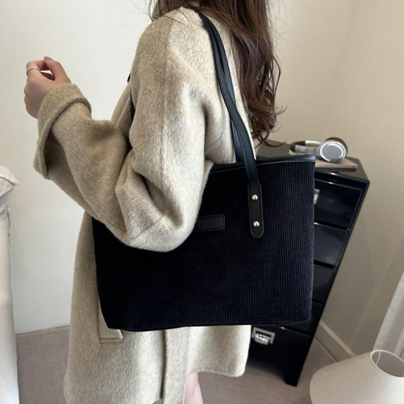 Women Versatile Shoulder Bag Large Capacity Corduroy Casual Tote Handle Bag for Commute Simple and Casual Texture Stroage Bag