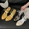 Fashion Gold Ankle Strap Gladiator Heeled Sandals Women Summer Sexy Open Toe Thin High Heels Elegant Banquet Wedding Shoes Sandalias