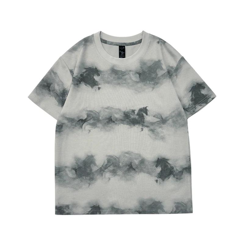 2026 Letní Tie Dye Potisk Nadměrná Trička Pánské Street Hip Hop Retro Punk Tričko Dámské Harajuku Ležérní Bavlněný Top S Klesajícími Rameny