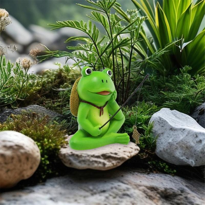 Resin Fishing Frogs Figurines Frogs Statue Garden Decors Landscape Decors Animal Figurines Sculpture Table Centrepieces