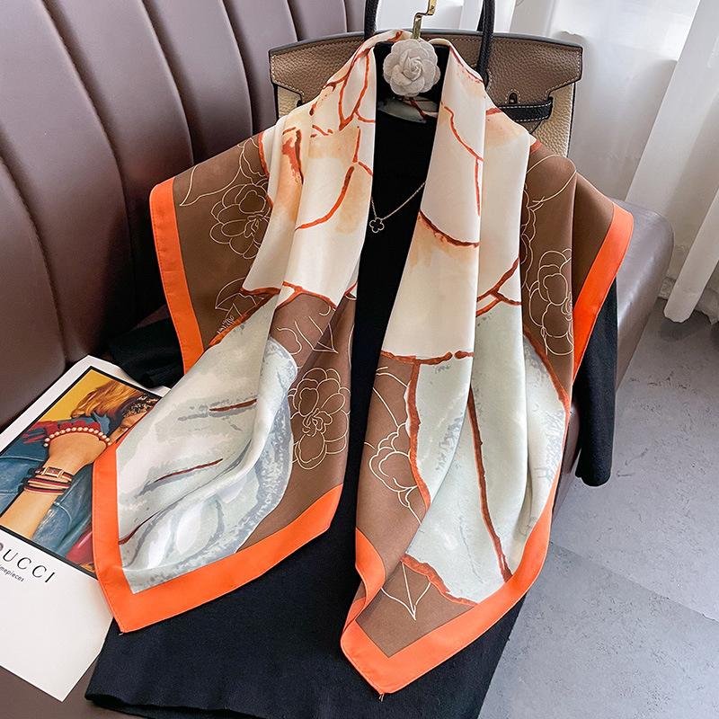 New 30 Colors Twill Silk Scarf Women 90cm Square Hijab Shawls And Wraps Female Foulard Headkerchief Elegant Floral Lady Bandana