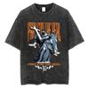 Men Fashion Washed T Shirt Streetwear Graphic Print Harajuku Hip Hop T-Shirt Summer Black Short Sleeve Cotton Loose Tops Tees