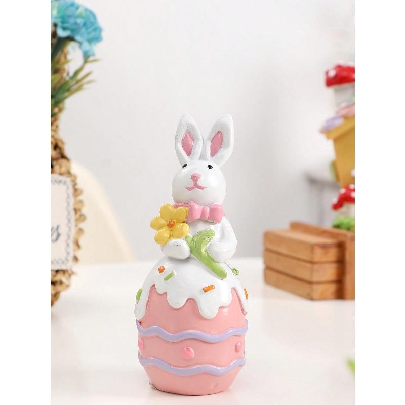Easter Decorations, European Style Cute Easter Bunnies, Easter Eggs Decor, Resin Rabbit & Eggs Figurines, Home Party Gift Gifts Birthday Graduation Pink