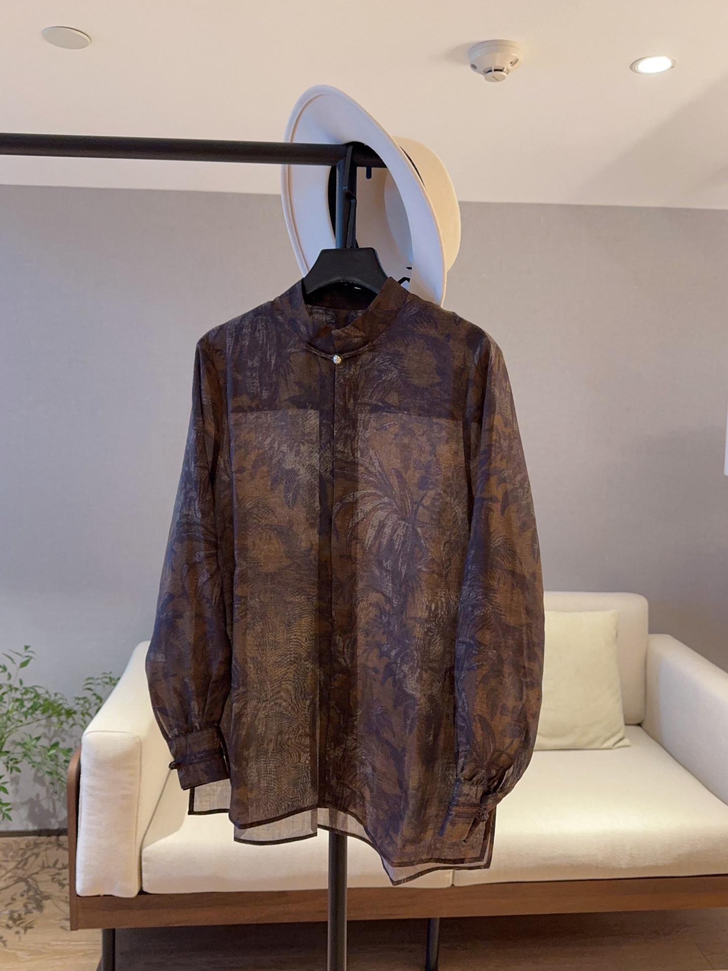 Artistic Wabi-Sabi Aesthetic Brown Long-Sleeve Ramie Tencel Shirt for Women S коричневый