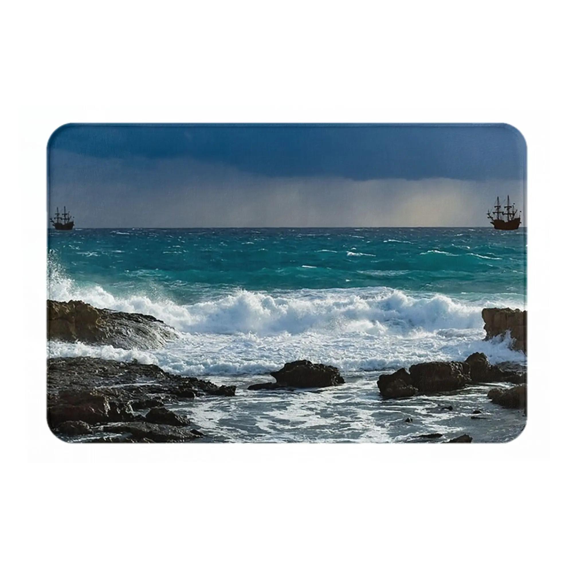 OCEAN WAVES Anti-slip Doormat Floor Mat Sand Scraping Carpet Rug for Kitchen Entrance Home Bathroom Footpad Mats 40cm x 60cm