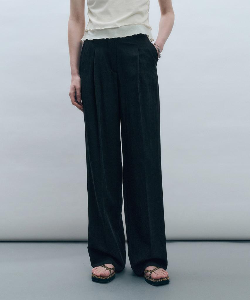 MONGDOL Nylon One-Tuck Wide Slacks Black Mdpt025Nyblack