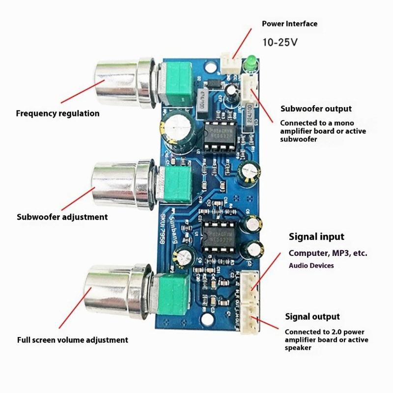 NE5532 2.1 Channel Auditory Preamp Board Low Pass Filter Circuit Subwoofer Control Single Power