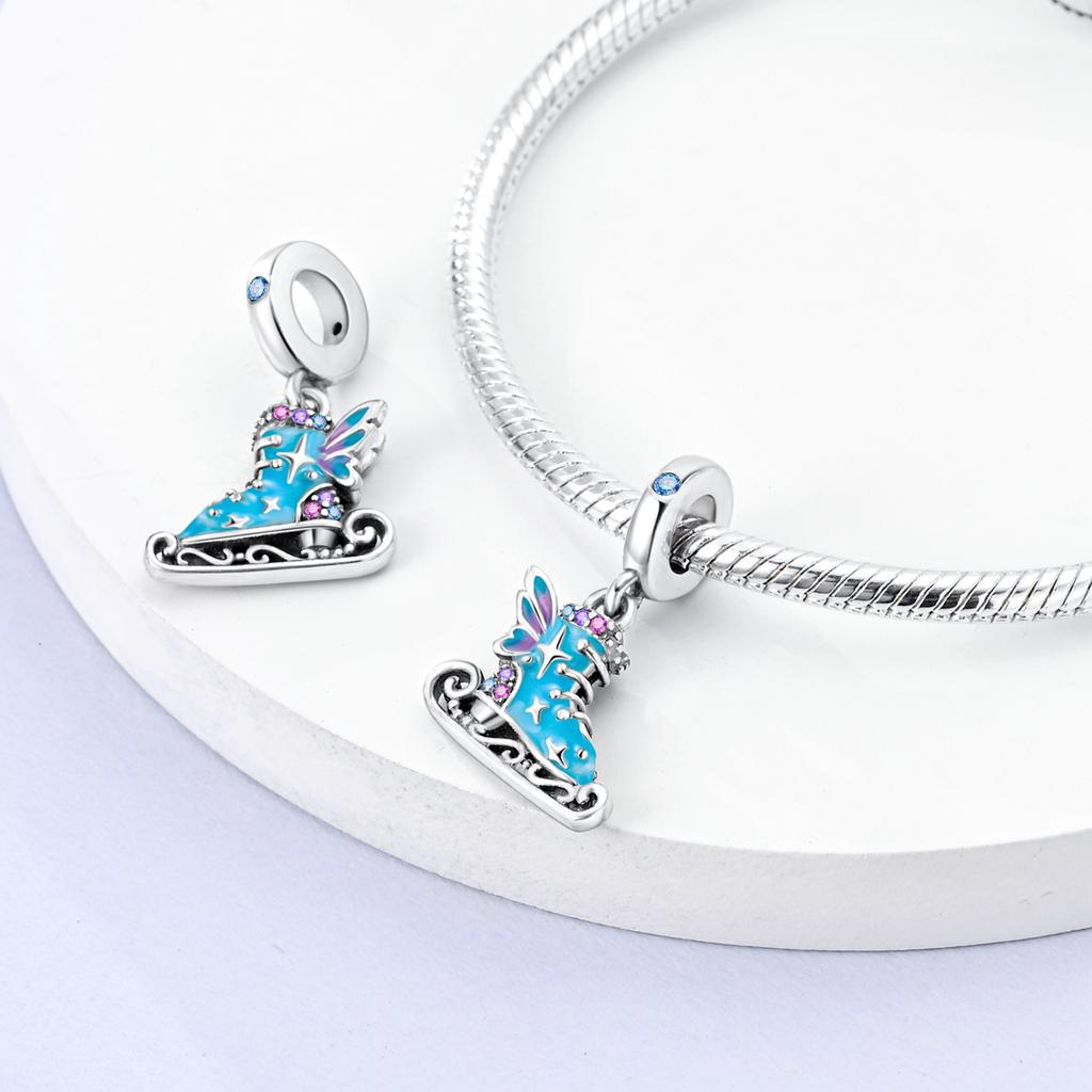 Silver Plated Sport Love Dangle Charm fit Bracelet Necklace Skate Shoes Beads Pendant Silver 925 Jewelry