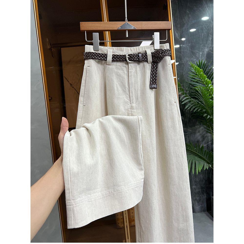 Chic Retro Wide-Leg Pants for Women - Summer Plus Size Cotton Linen, Slimming & Flaw Concealing, Solid Color.