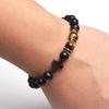 Fashion Religion Cross Men Women 8mm Natural Stone Tiger Eye & Black Matte Agates Bead Bracelet Elastic Bracelet Bangle Jewelry