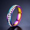 Stainless Steel Ring with Star-Inlaid Diamonds, Fade-Resistant, Titanium Finish