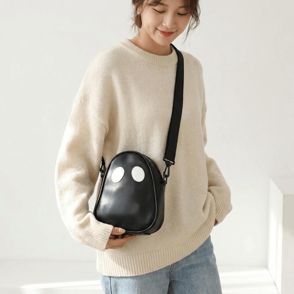 PU Leather Shoulder Bag Adjustable Strap Halloween Mini Bag Funny Ghost Crossbody Bag  Women's