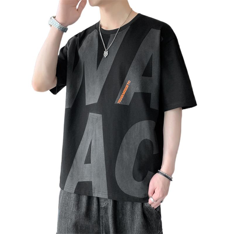 New Summer Fine Steel Stamp Round Neck T-shirt Men's Retro Street Loose Versatile Short Sleeves