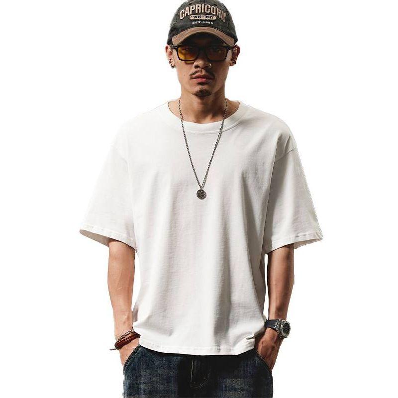 Men's Summer Trendy Brand Plain Cotton Round Neck Short-Sleeve T-Shirt, Versatile Loose Fit Base Layer Top