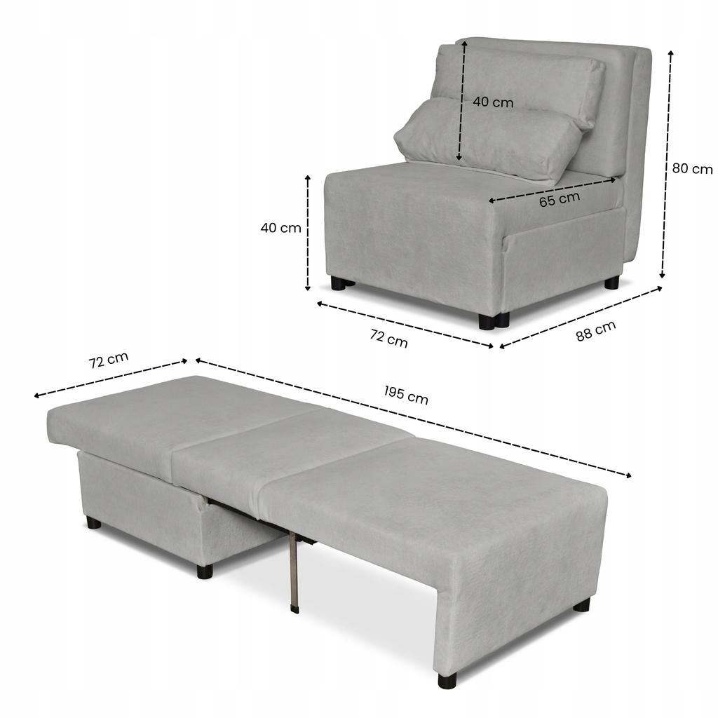 Fold-out Armchair for Sleeping KIMO Container Family Furniture Hunter Light Gray