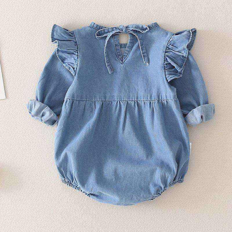 Baby Romper Denim Shirt-Style One-Piece Romper for Baby Girls Baby Girl Denim Long Sleeves 66