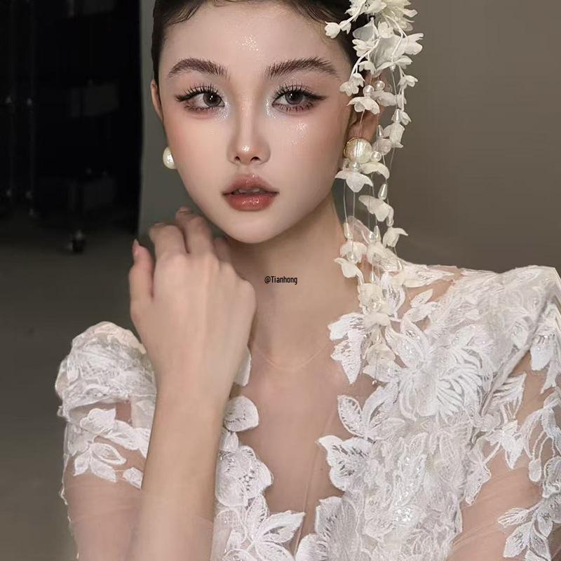 Brautschmuck im koreanischen Stil: Fee Mori Mädchen Quaste Blume Haarspange für Fotografie und Make-up Styling.