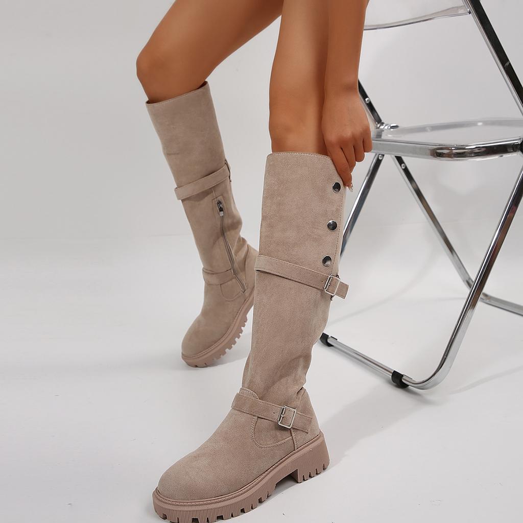 2024 Vintage Winter Women Trend Outdoor Comfortable Shoes Slip on Modern Elegant Thick Heel Long Boots Shoes for Women